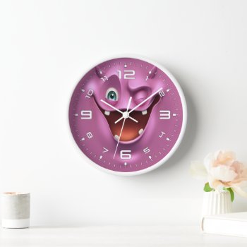 Funny Purple Devil Smile Clock by nonstopshop at Zazzle
