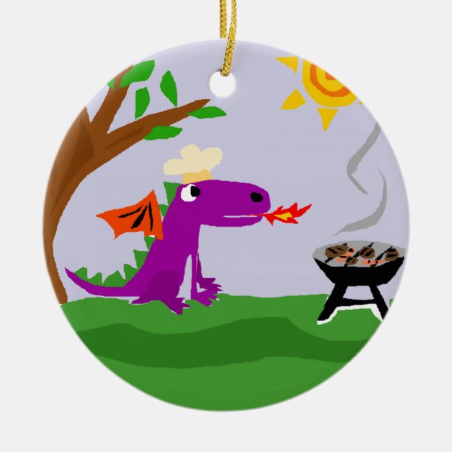 Funny Purple Dragon Grill Master Ceramic Ornament (Front)