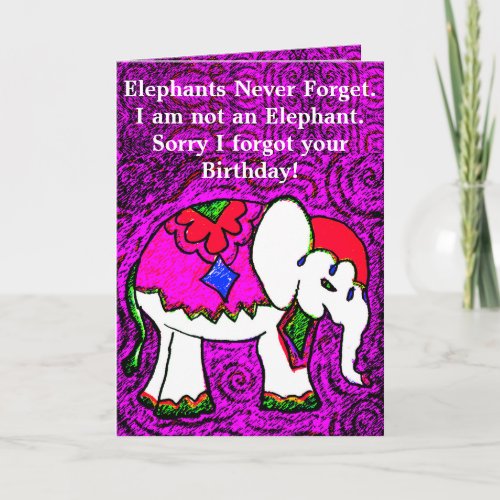 Funny Purple Elephant Belated Birthday Card