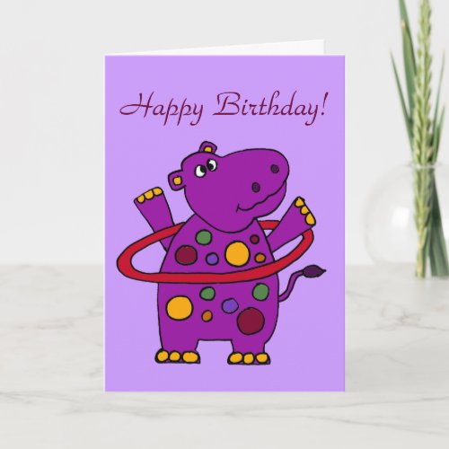 Funny Purple Hippo Playing Hula Hoop Card