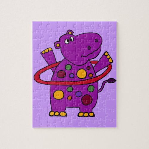 Funny Purple Hippo Playing Hula Hoop Jigsaw Puzzle