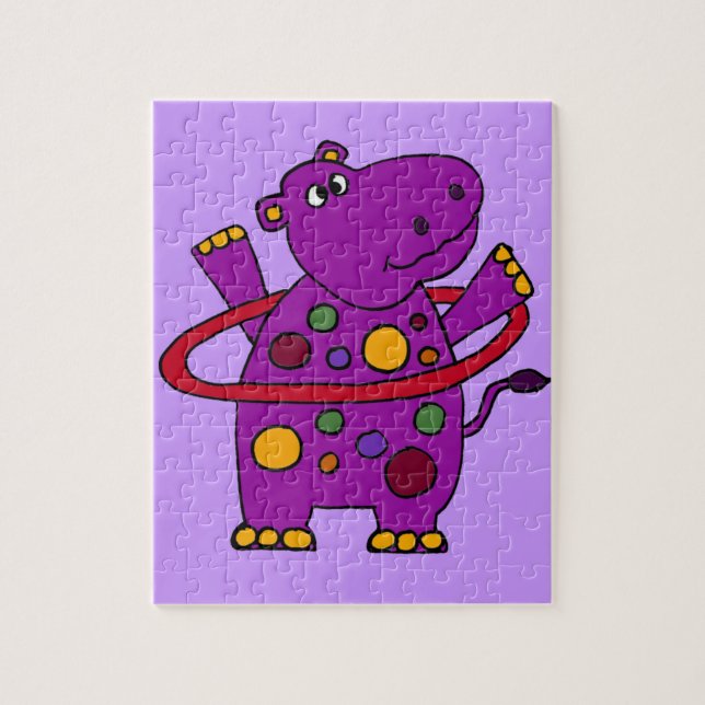 Funny Purple Hippo Playing Hula Hoop Jigsaw Puzzle (Vertical)