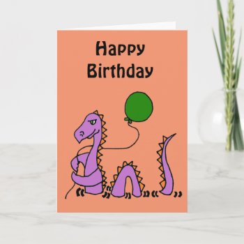Funny Purple Loch Ness Monster With Green Balloon Card by tickleyourfunnybone at Zazzle