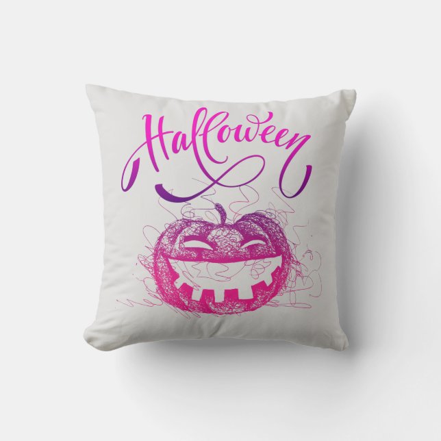 Funny Purple Pumpkin Face Halloween typography Throw Pillow (Front)