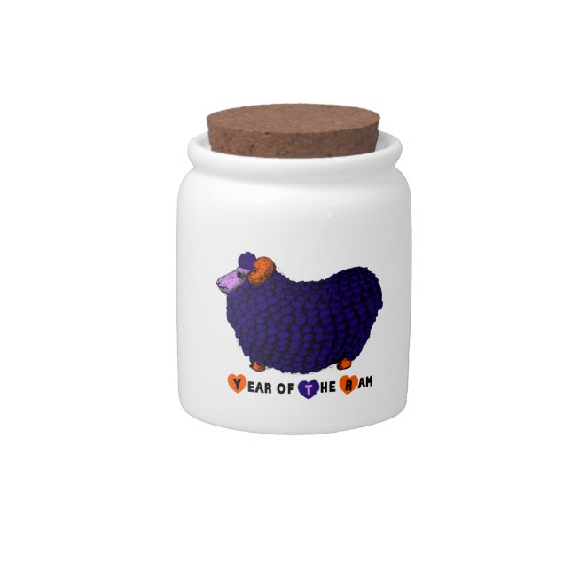 Funny Purple Ram Chinese Year Zodiac Candy Jar (Front)