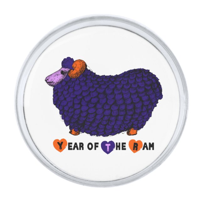Funny Purple Ram Chinese Year Zodiac Lapel Pin (Front)