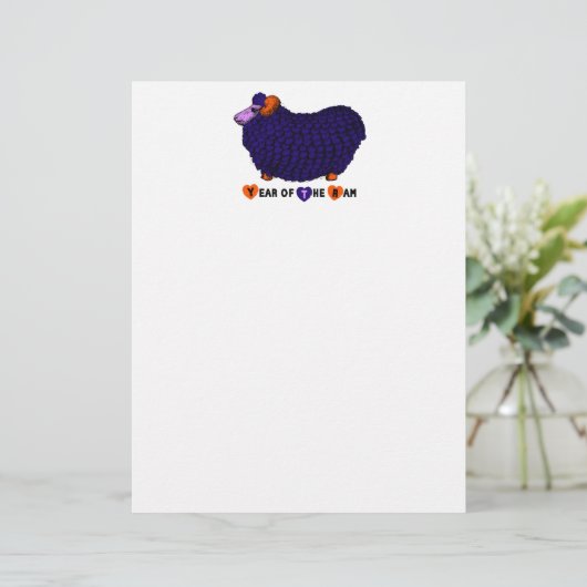 Funny Purple Ram Chinese Year Zodiac Letterhead (Standing Front)