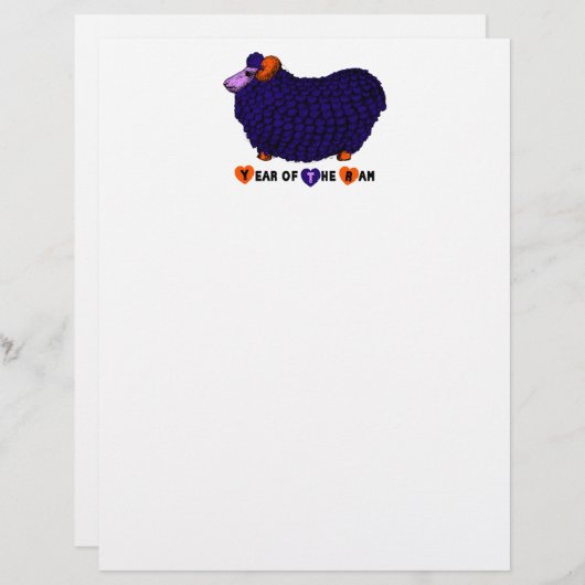 Funny Purple Ram Chinese Year Zodiac Letterhead (Front/Back)