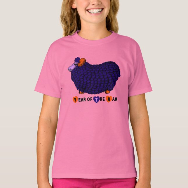 Funny Purple Ram Chinese Year Zodiac P Girl Tee (Front)