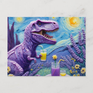 Funny purple T-Rex with lemonade fantasy Postcard
