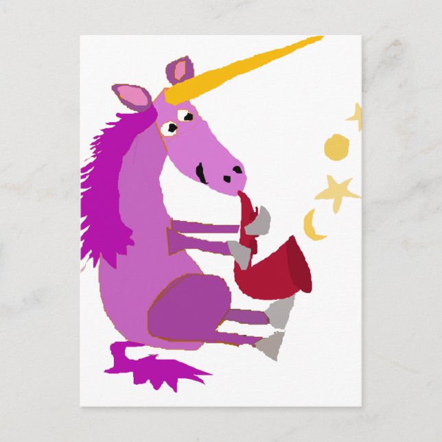 Funny Purple Unicorn Playing the Saxophone Postcard (Front)