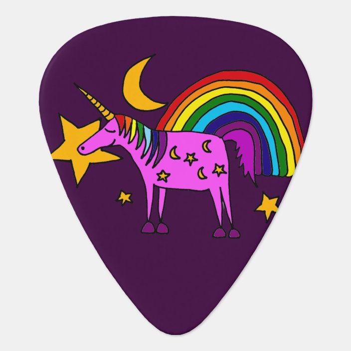 Funny Purple Unicorn With Rainbow Art Guitar Pick Zazzle Com