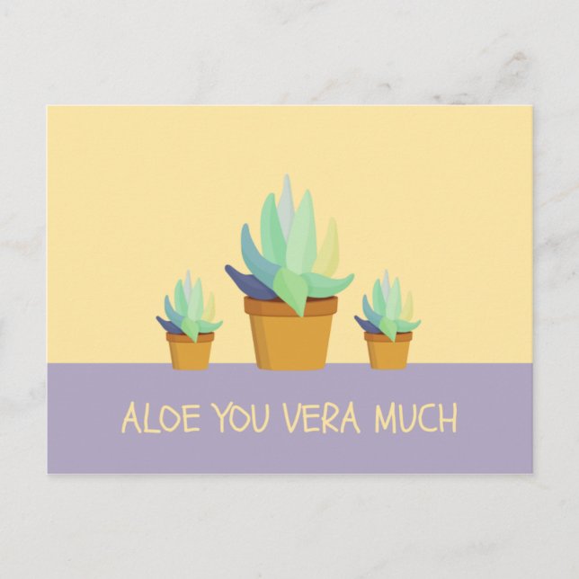 Funny Purple Yellow Aloe Vera Succulent Postcard (Front)