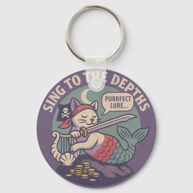 Funny Purr-maid Pirate Cat Art Keychain (Front)