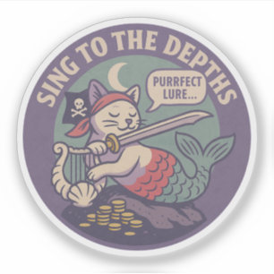 Funny Purr-maid Pirate Cat Art Sticker
