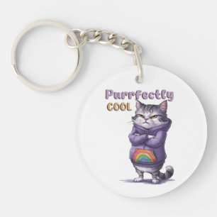 Funny Purrfectly Cool" Cat Keychain