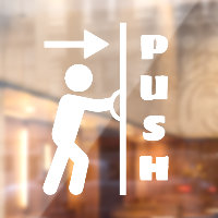 Funny Push Stickman Glass Door Window Cling Sign