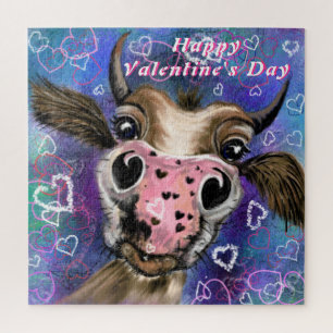 Funny Puzle with In Love Cow Valentine's Day Gift Jigsaw Puzzle