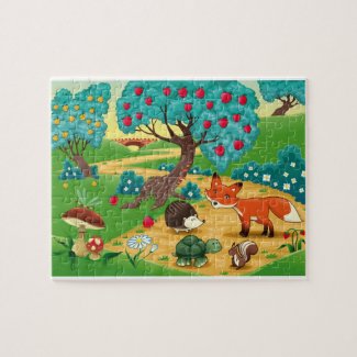 Funny puzzle with animals in the wood.
