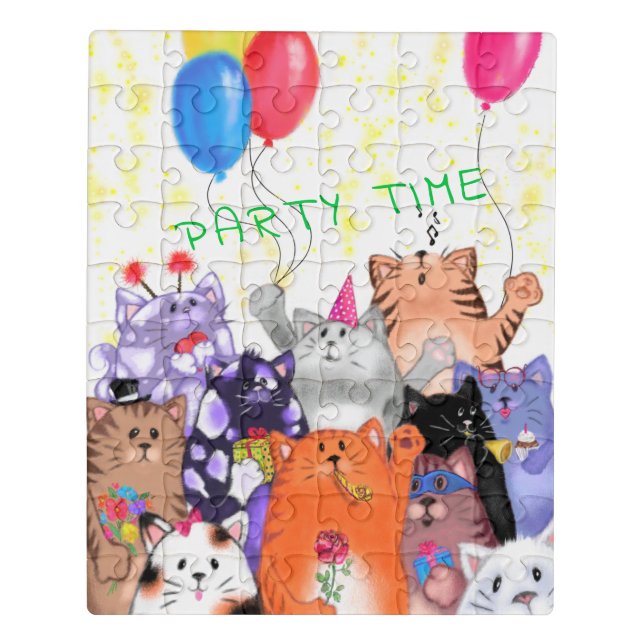Funny Puzzle with Happy Cat Party - Custom Text (Puzzle Vertical)
