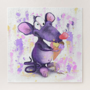 Funny Puzzle with Happy Mouse Eat Ice Cream