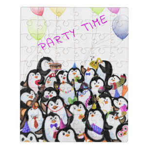 Funny Puzzle with Happy Penguins Party