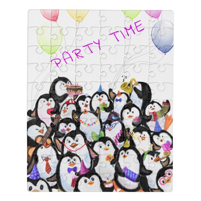 Funny Puzzle with Happy Penguins Party (Puzzle Vertical)
