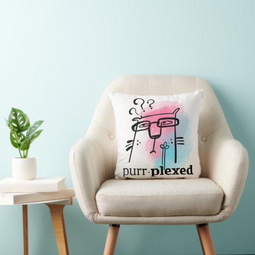 Funny Puzzled Cat  Typography Purr_Plexed Pun Throw Pillow