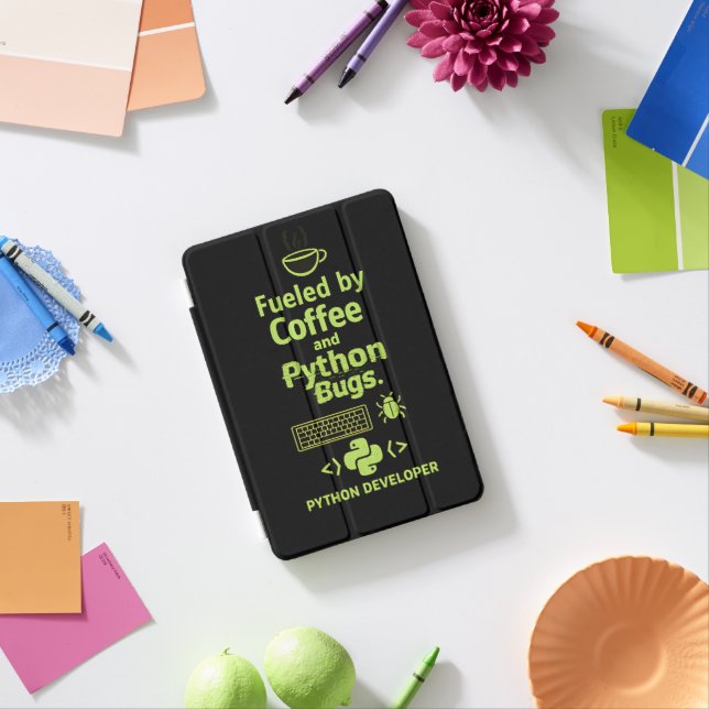 Funny Python Developer – Fueled by Coffee bugs  iPad Mini Cover (In Situ)