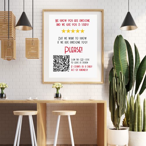 Funny QR Code Leave a Review unique modern  Poster
