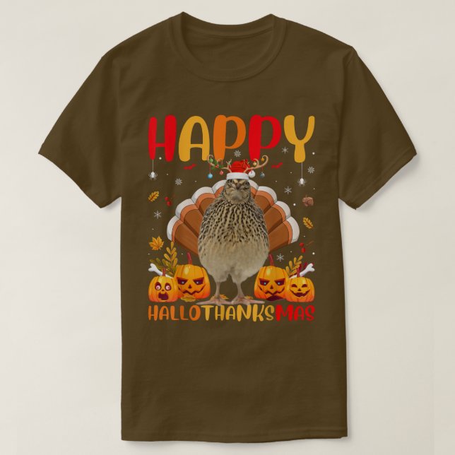 Funny Quail Bird Lover Happy Quail HelloThanksMas  T-Shirt (Design Front)