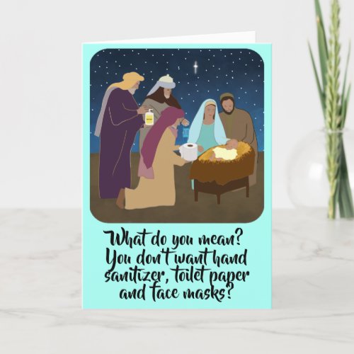 Funny quarantine Christmas nativity holiday card