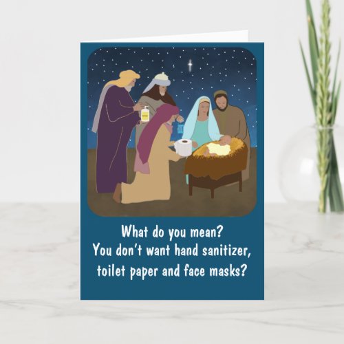Funny quarantine Christmas nativity scene folded Holiday Card