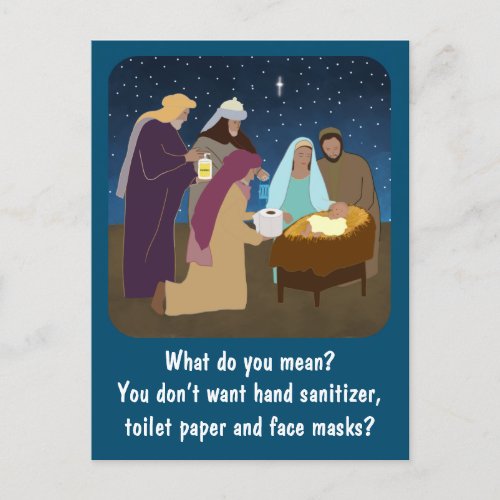 Funny quarantine Christmas nativity scene Holiday Postcard