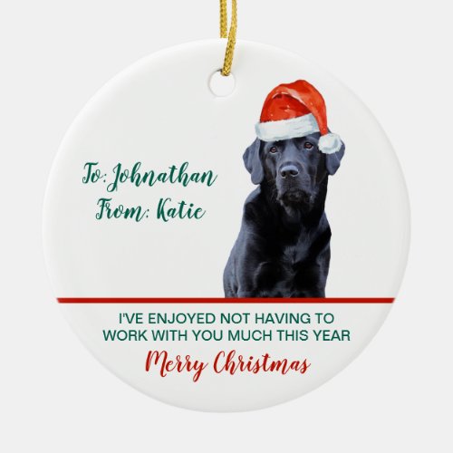 Funny Quarantine Christmas Santa Dog Boss Coworker Ceramic Ornament