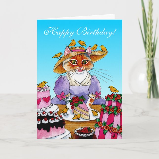 Funny Queen cat birthday greeting card (Front)