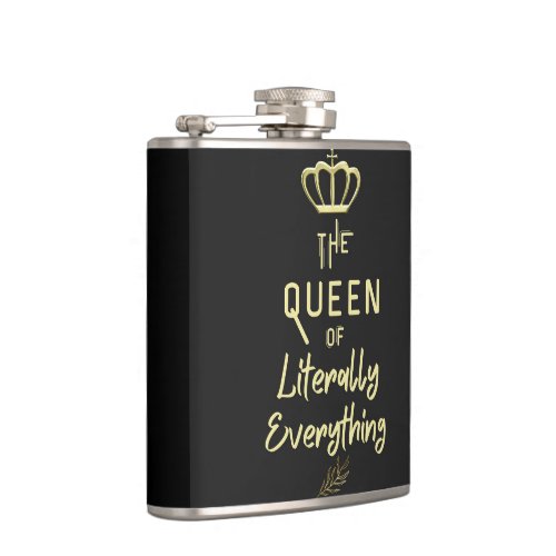 funny Queen of Literally Everything Crown Flask