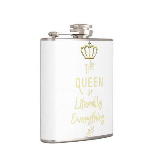funny Queen of Literally Everything Crown Flask