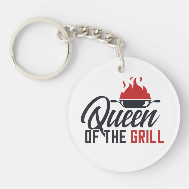 Funny Queen of the grill BBQ party gift Keychain (Front)
