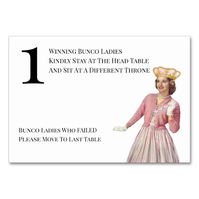 Funny Queen Table One Bunco Table Number (Front)