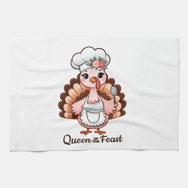 Funny Queen Turkey - Thanksgiving Feast Humor Kitchen Towel (Horizontal)
