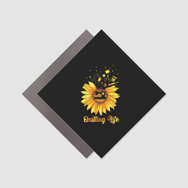 Funny Quilting Life Love Sun Flower Quilters Gift Car Magnet (Front)