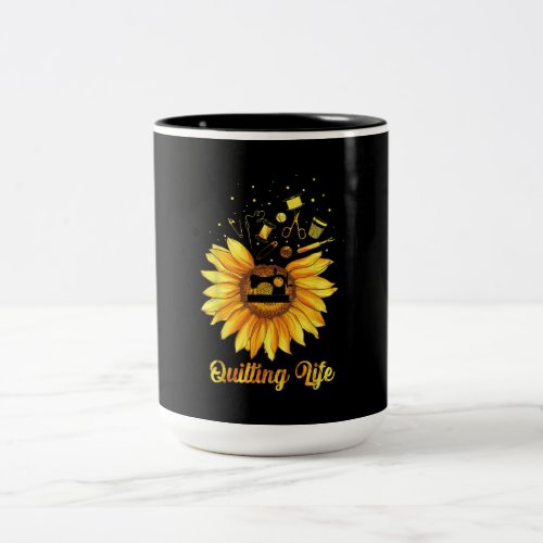Funny Quilting Life Love Sun Flower Quilters Gift Two_Tone Coffee Mug