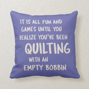Funny Quilting Problems Quote for Quilters Purple Throw Pillow