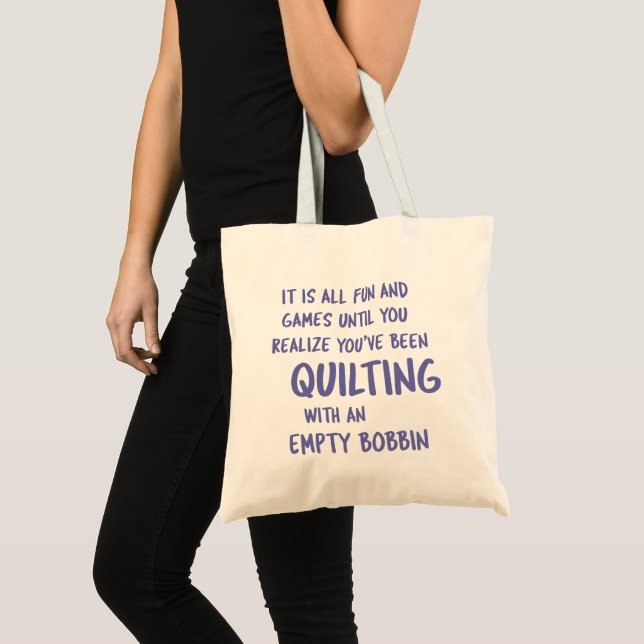 Funny Quilting Problems Quote for Quilters Purple Tote Bag (Front (Product))