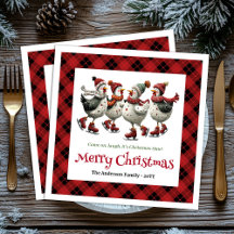 Funny quirky chickens napkins personalized Christm