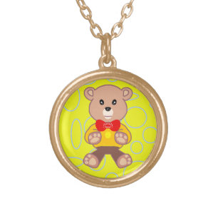 Funny Quirky Cute Bowtie Bear on Yellow Necklace