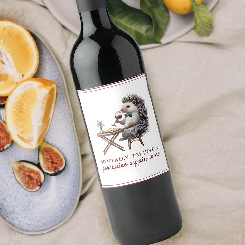 Funny Quirky Cute Porcupine Bowtie Unique  Wine Label