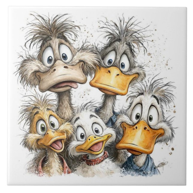 Funny quirky ducks ceramic tile (Front)