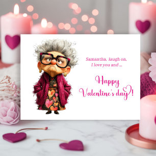Funny Quirky Lady Bringing Fun Valentine Holiday Card